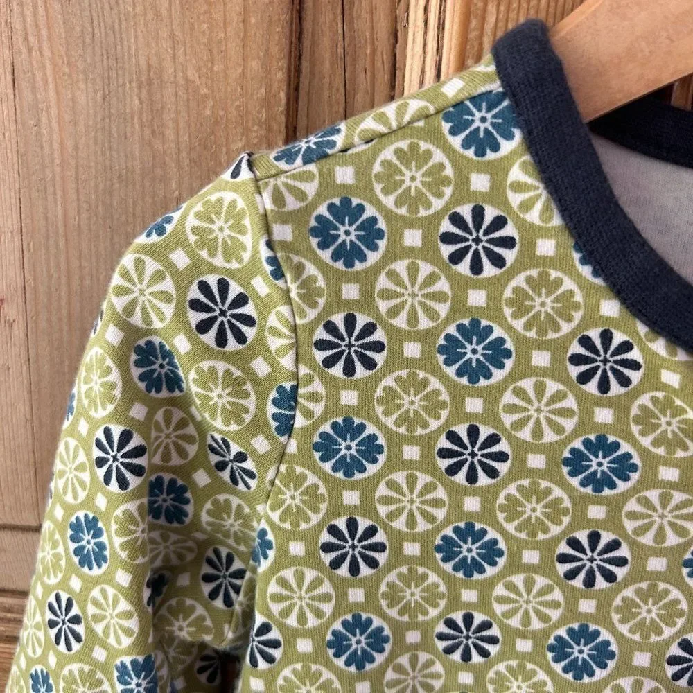 Tea Collection Girls Size 3 Green Blue Circle Floral Print Long‎ Sleeve Dress
